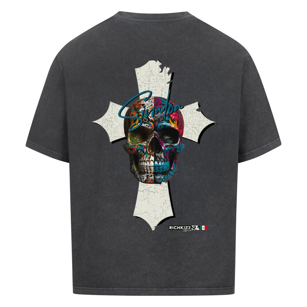 Sinaloa Shirt Oversized Streetwear Herren oversize Tee Skull mexico t-shirt streetwear richkizz, Kreuz mit Skull Totenkopf Motiv 