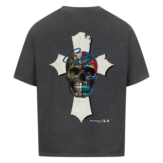 Sinaloa Shirt Oversized Streetwear Herren oversize Tee Skull mexico t-shirt streetwear richkizz, Kreuz mit Skull Totenkopf Motiv 