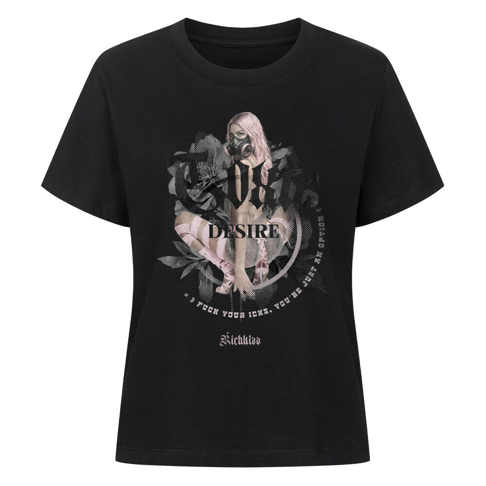 Hochwertiges schwarzes Singlejersey für Damen, gefertigt aus 180GSM Bio-Baumwolle. Der provokante TOXIC Print mit Ansage an die Männerwelt, kommt dezent Ton in Ton.
