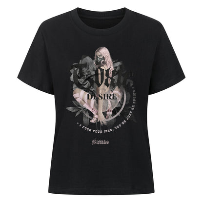 Hochwertiges schwarzes Singlejersey für Damen, gefertigt aus 180GSM Bio-Baumwolle. Der provokante TOXIC Print mit Ansage an die Männerwelt, kommt dezent Ton in Ton.