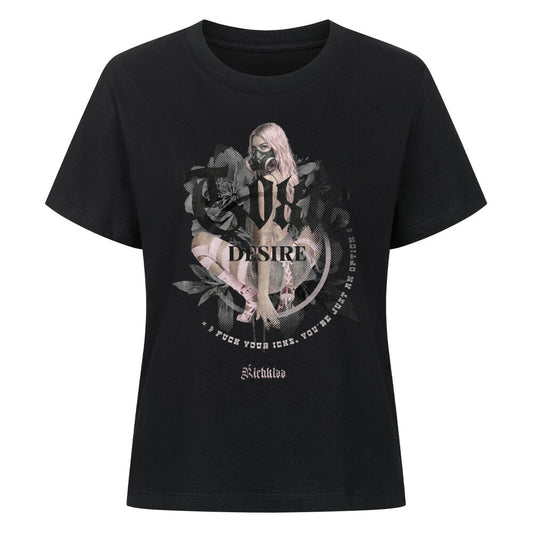 Hochwertiges schwarzes Singlejersey für Damen, gefertigt aus 180GSM Bio-Baumwolle. Der provokante TOXIC Print mit Ansage an die Männerwelt, kommt dezent Ton in Ton.