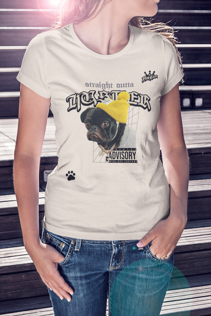 Frenchie Hustler Shirt, t-shirt frauen französiche Bulldoge Motiv, Richkizz Streetwear, natural klassisches shirt mit hundemotiv cool damen cooler hund