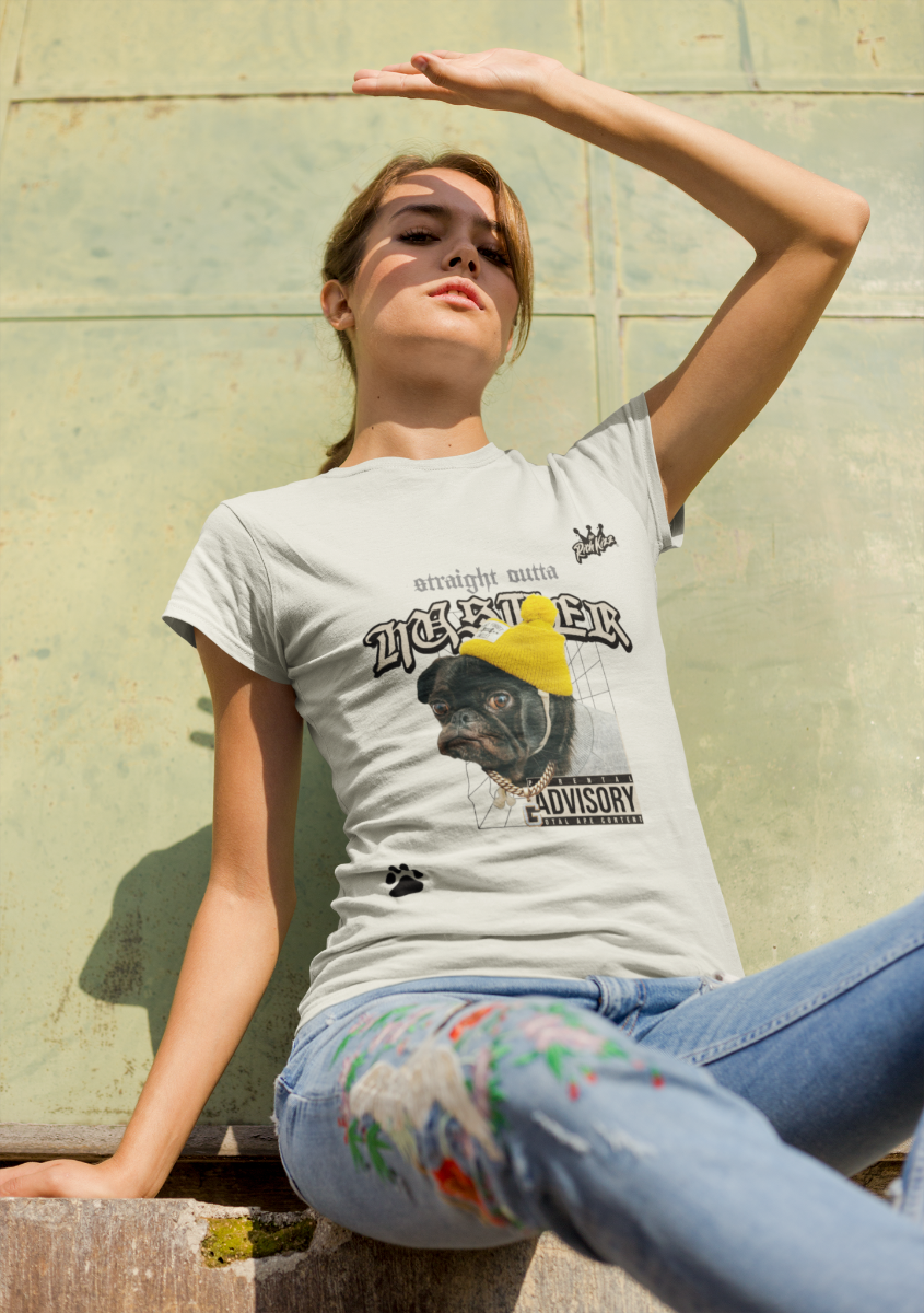 Frenchie Hustler Shirt, t-shirt frauen französiche Bulldoge Motiv, Richkizz Streetwear, natural klassisches shirt aus Bio-Baumwolle mit hundemotiv damen