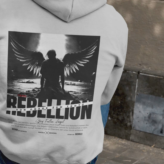 Rebellion Hoodie Richkizz Streetwear Angels Kapuzenpullover grau rot