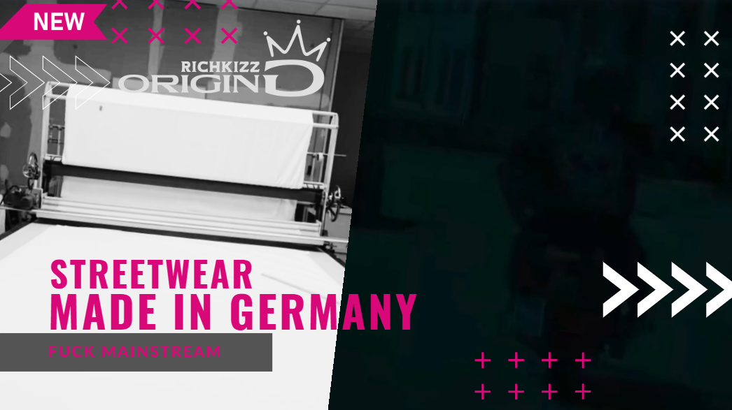 Video laden: Richkizz OriginG, Premium Streetwear made in Germany, vom Schnitt bis zu Print stellen wir unsere provokanten Streetwear T-Shirts und Hoodies zu 100 Prozent in Deutschland, Zwickau her. Krasse Prints und beste Verarbeitung ist unser Anspruch. 